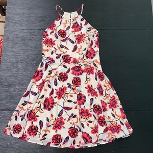 Ivory fit and flare dress with flower pattern